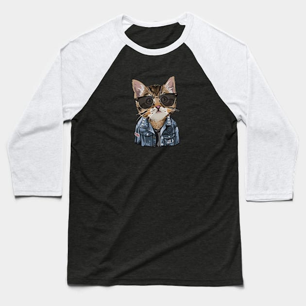 Cute Cat Baseball T-Shirt by TambuStore